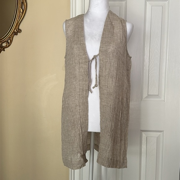 J.Jill Pure Jill Linen Crinkled Tunic Vest Lagenlook Pocket Beach Boho Neutral - Picture 1 of 10